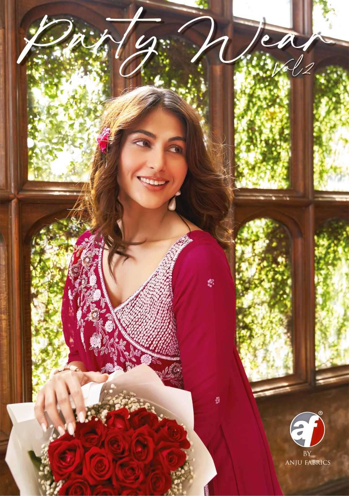 anju fab party wear vol 2 series 7281-7283 pure chinon dresses