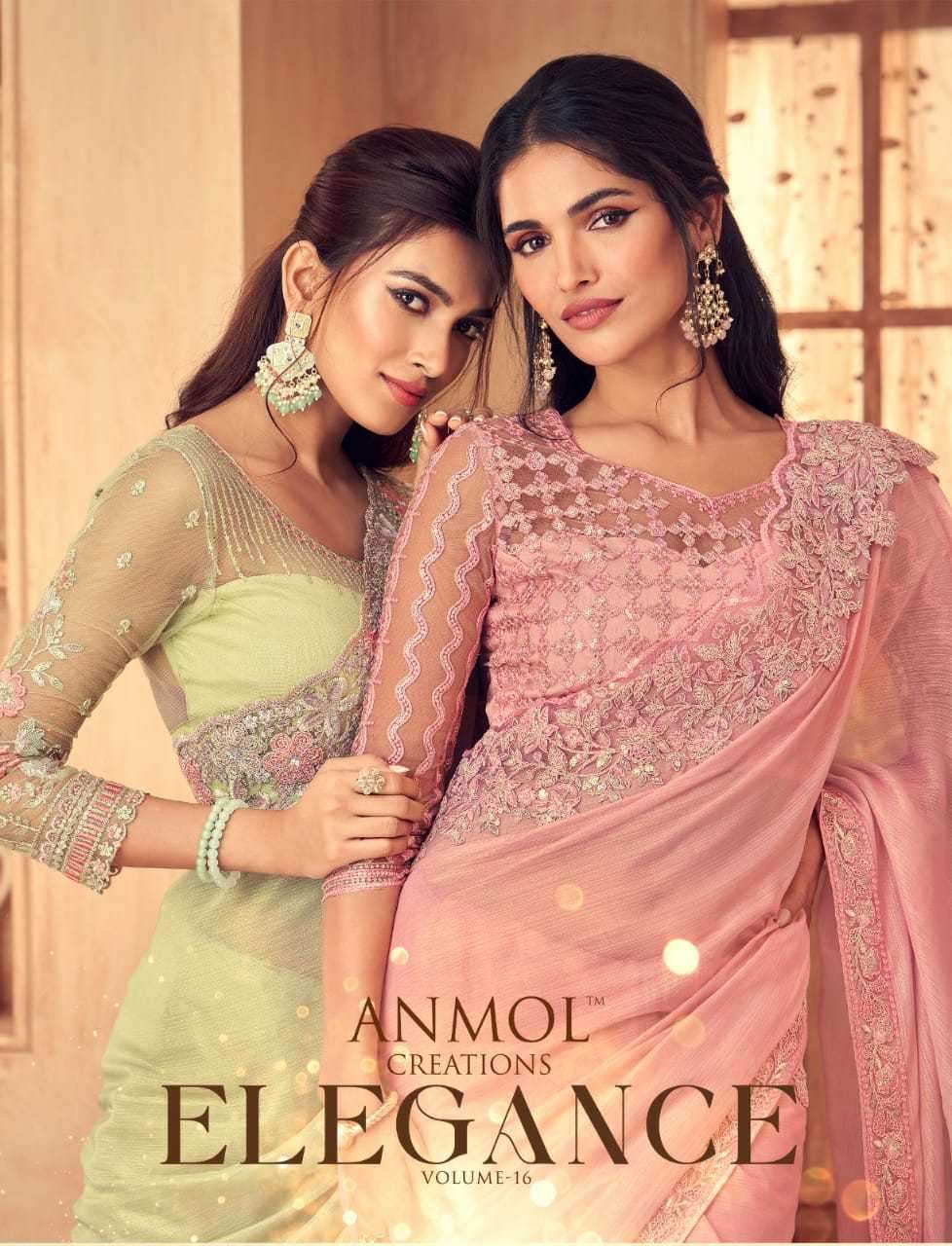anmol elegance vol 16 series 11001-11016 satin georgette saree