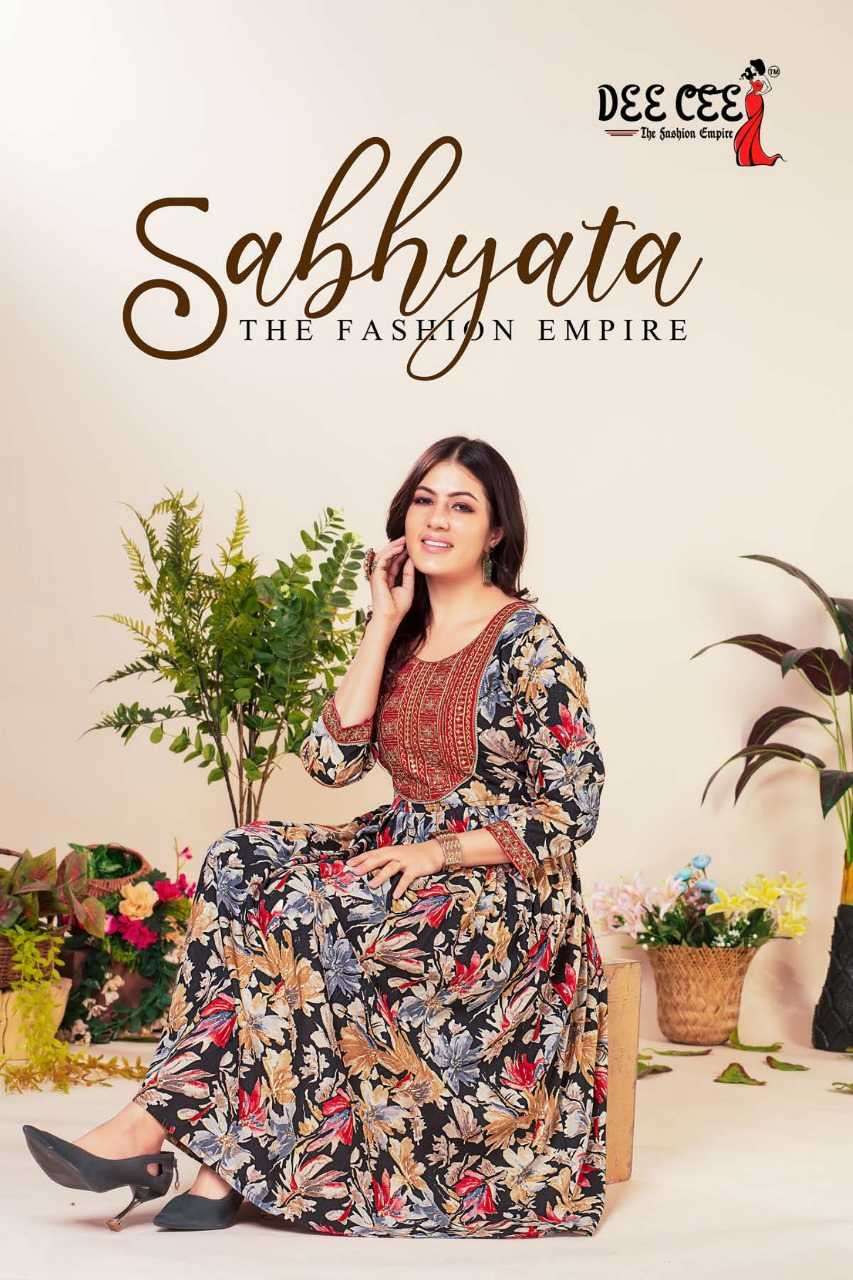 dee cee sabhyata series 101-106 heavy rayon print kurti 