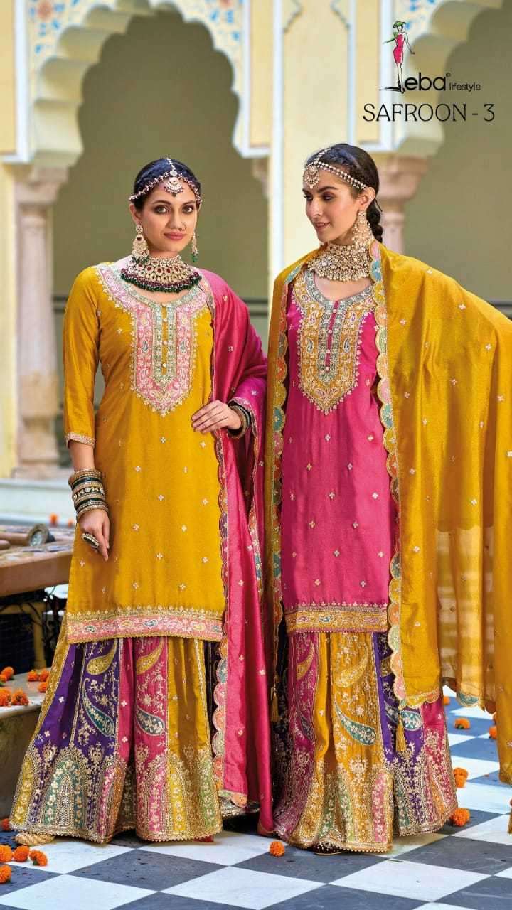 eba lifestyle safroon vol 3 series 1624-1625  premium silk with embroidery work suit
