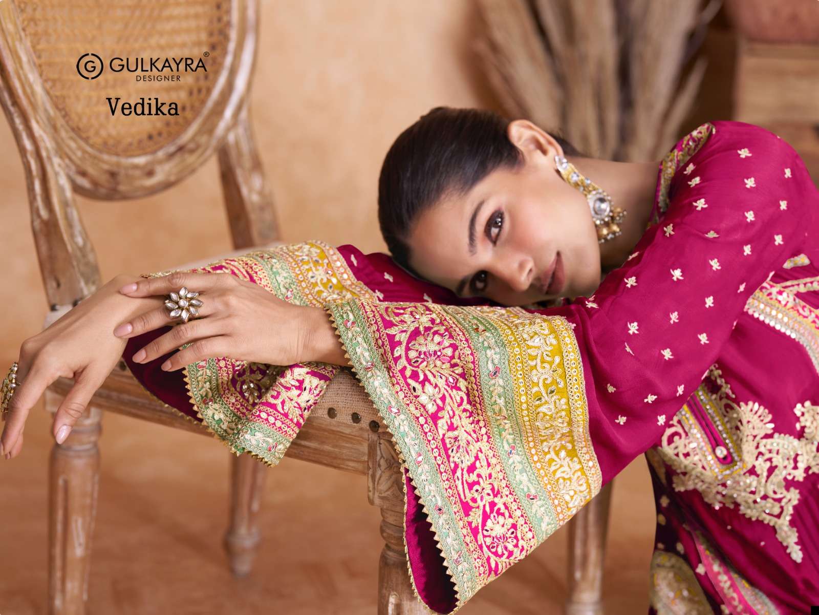 gulkayra vedika designer real chinon suit 