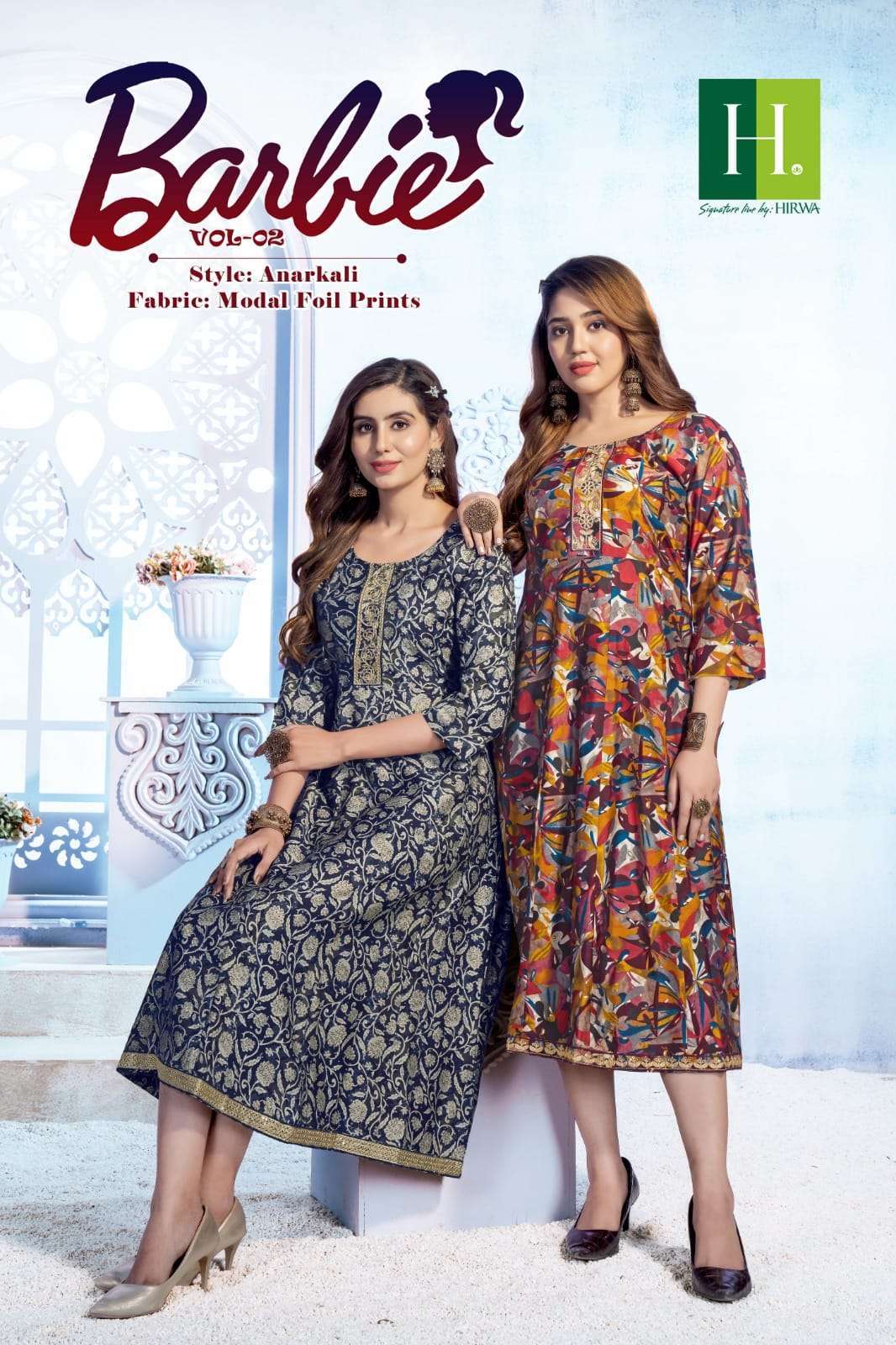 hirwa barbie vol 2 series 201-208 Heavy Modal Foil Prints kurti