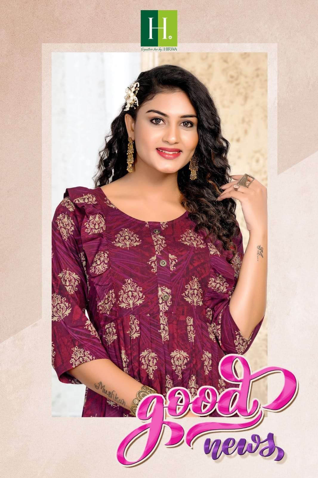 hirwa good news series 101-106 Heavy Rayon Foil Prints kurti