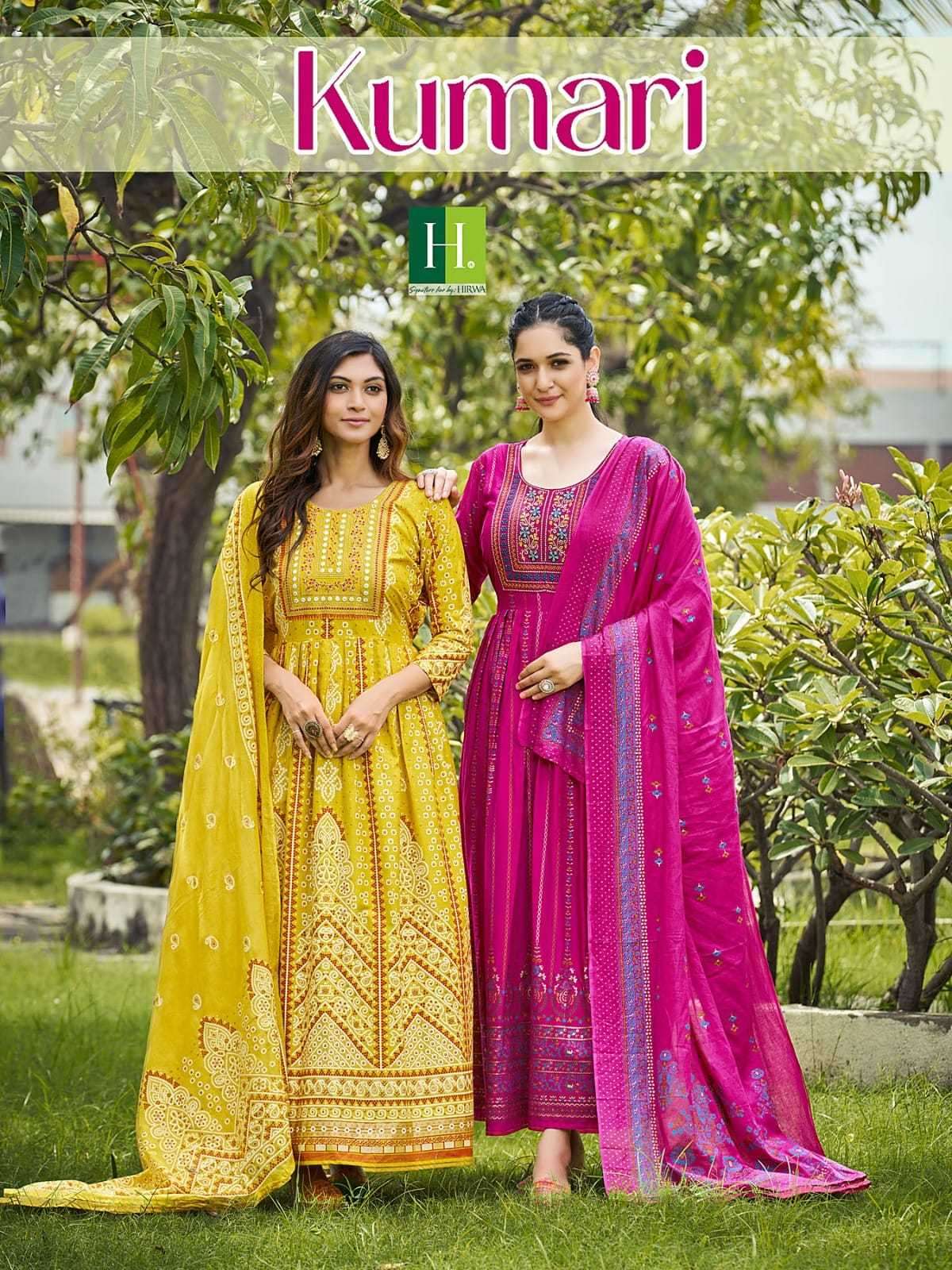 hirwa kumari series 1001-1008 Heavy Rayon Foil Prints kurti with dupatta