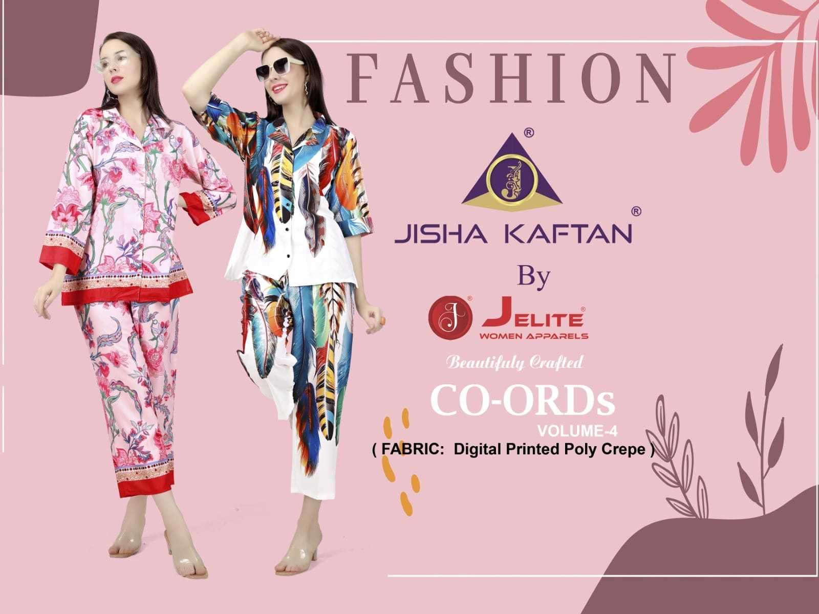 Jisha Kaftan Co ord Sets Vol 4 series 3033-3038 poly crape co-ord sets