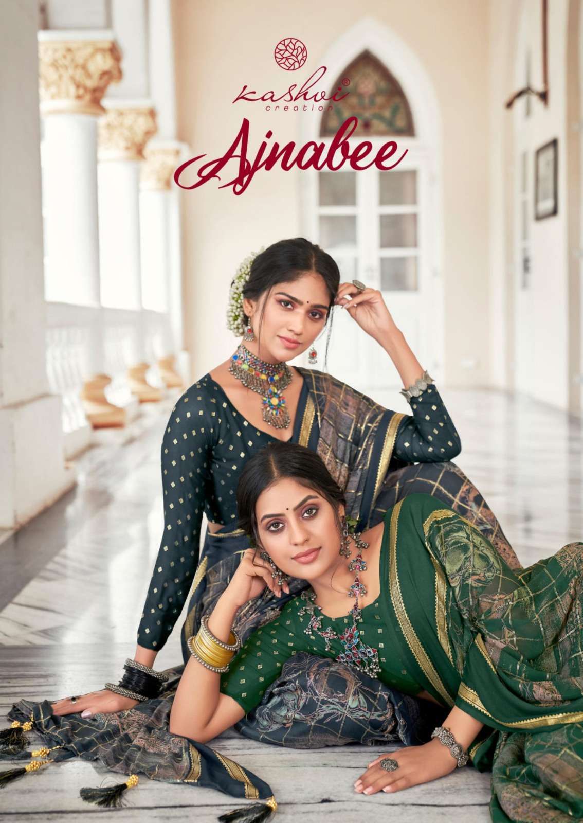 kashvi creation ajnabee series 6001-6008 moss saree
