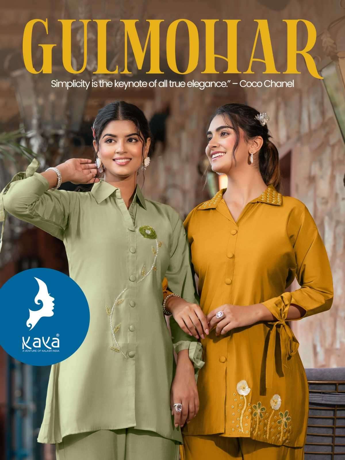 kaya gulmohar series 01-08 roman silk co-ord sets