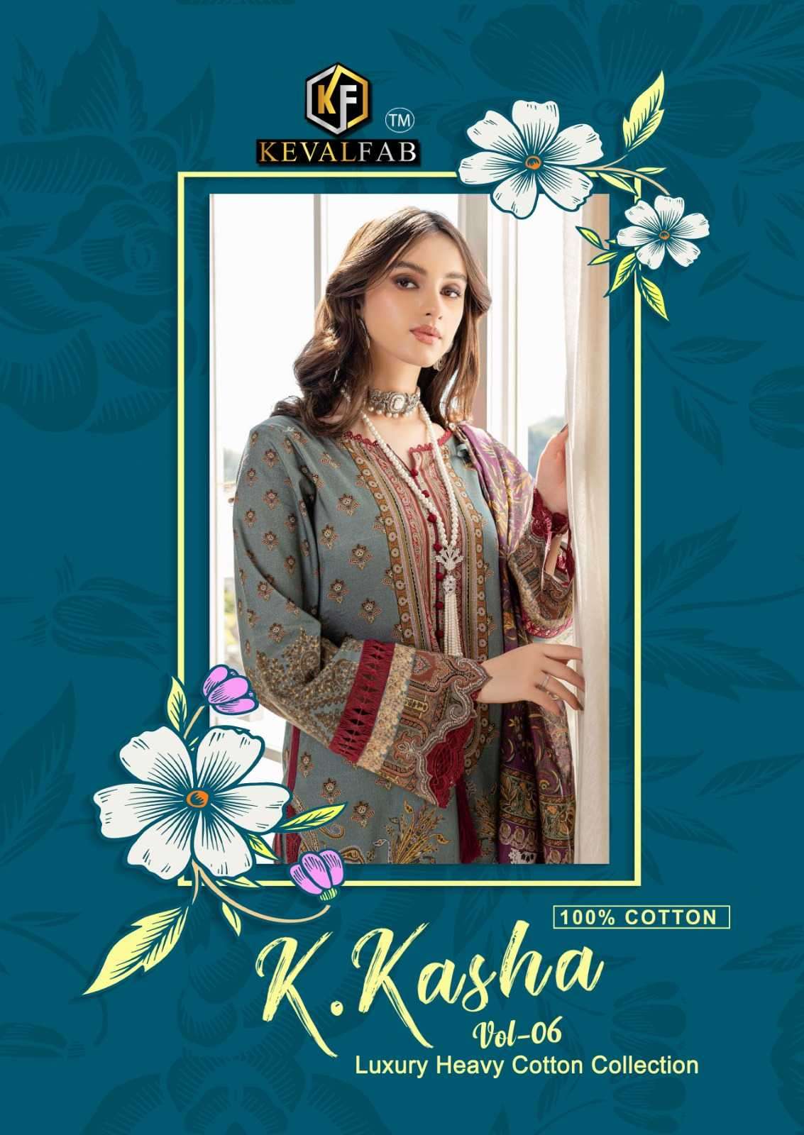 keval fab k kasha vol 6 series 6001-6006 heavy cotton print suit