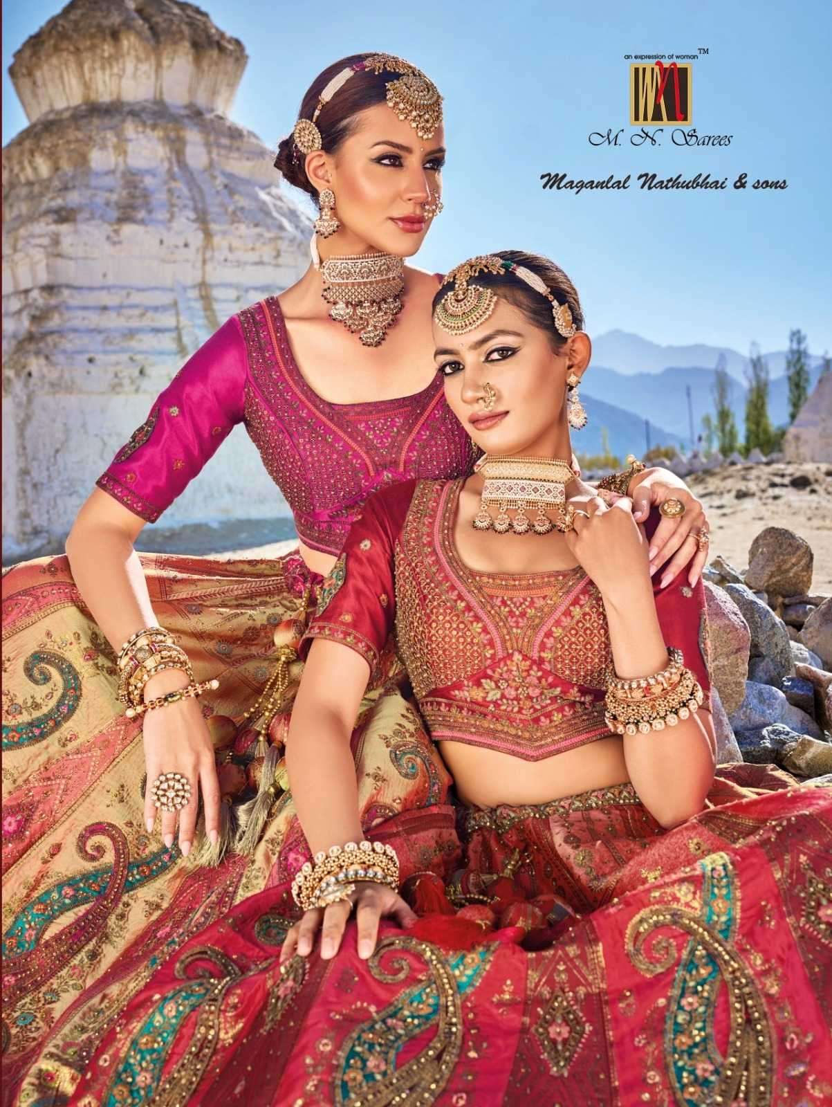 mn sarees 7100 series 7101-7107 banarasi silk lehenga