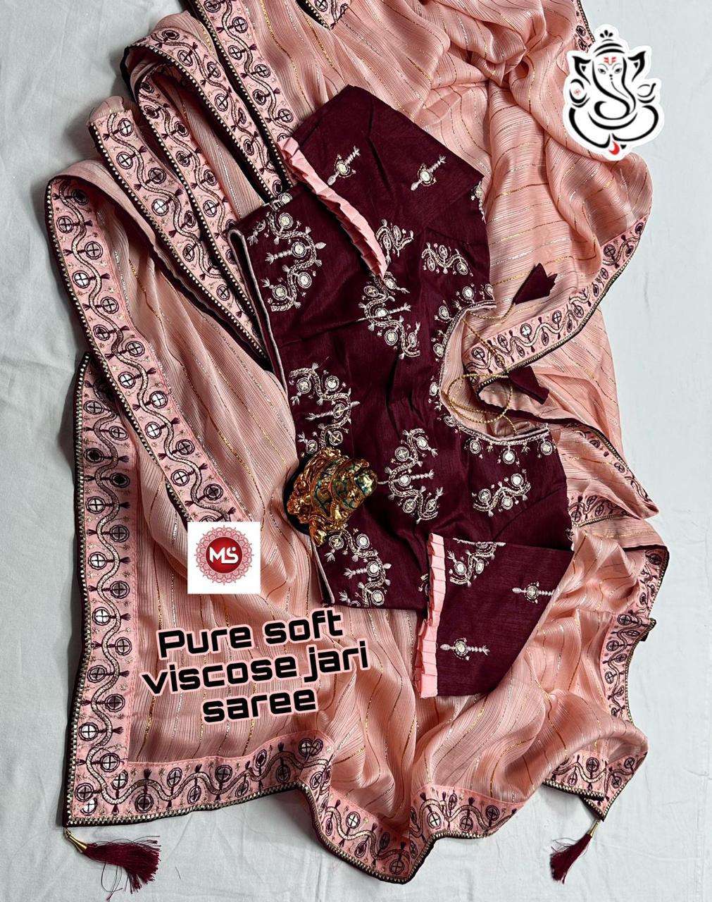 ms brand jari designer pure viscose saree