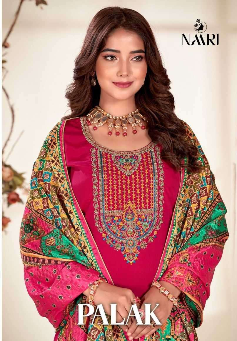 naari palak series 54001-54004 Crape silk embro work suit