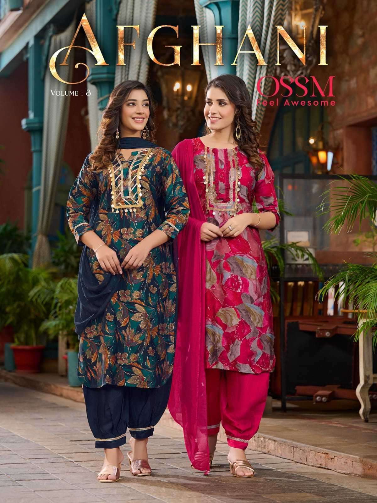 ossm afghani vol 3 series 301-306  Premium Chanderi Modal Foil Print suit