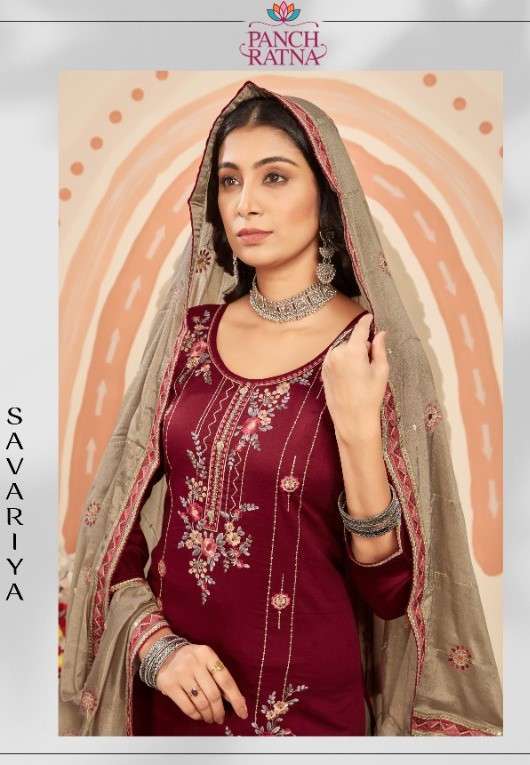 panch ratna savariya Jam Silk With Embroidery Work suit