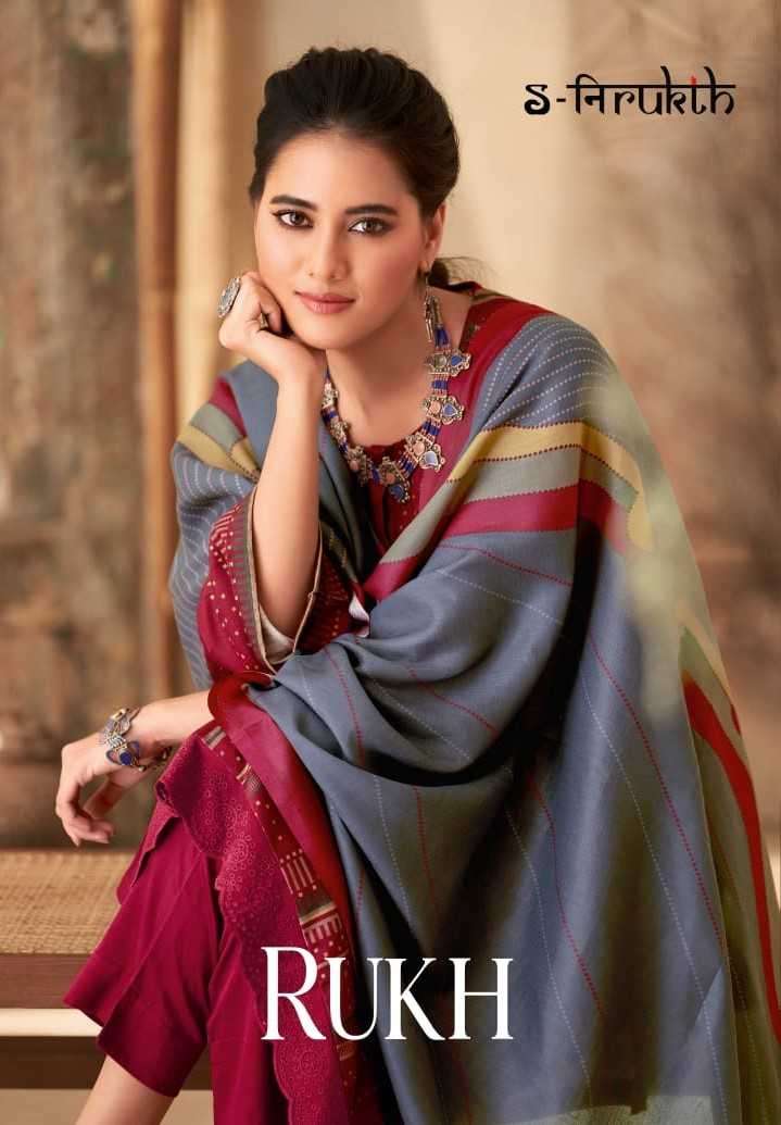 s nirukth rukh pashmina print with embroidery suit 