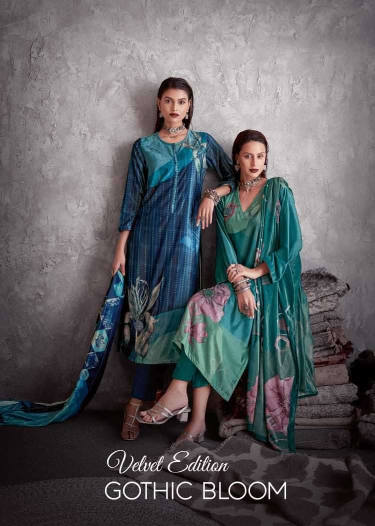 sahiba velvet edition gothic bloom digital print velvet suit 