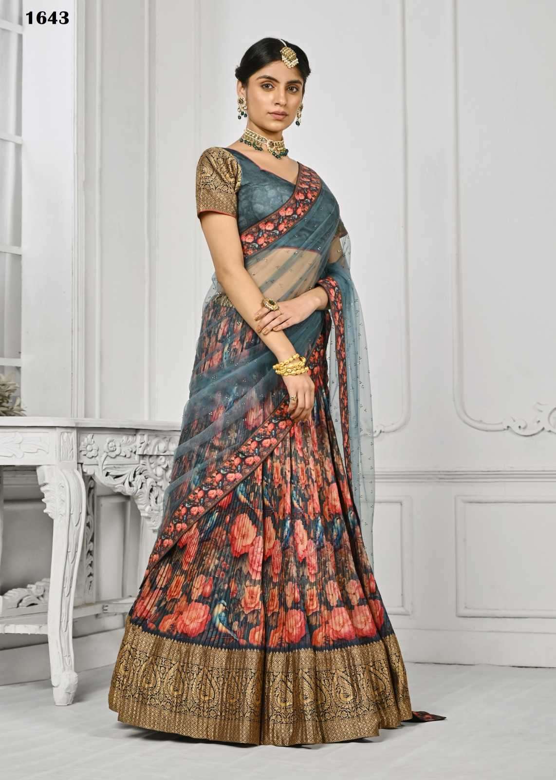 saptrangi 1639-1644 Pure silk with Viscose Border fabric lehenga