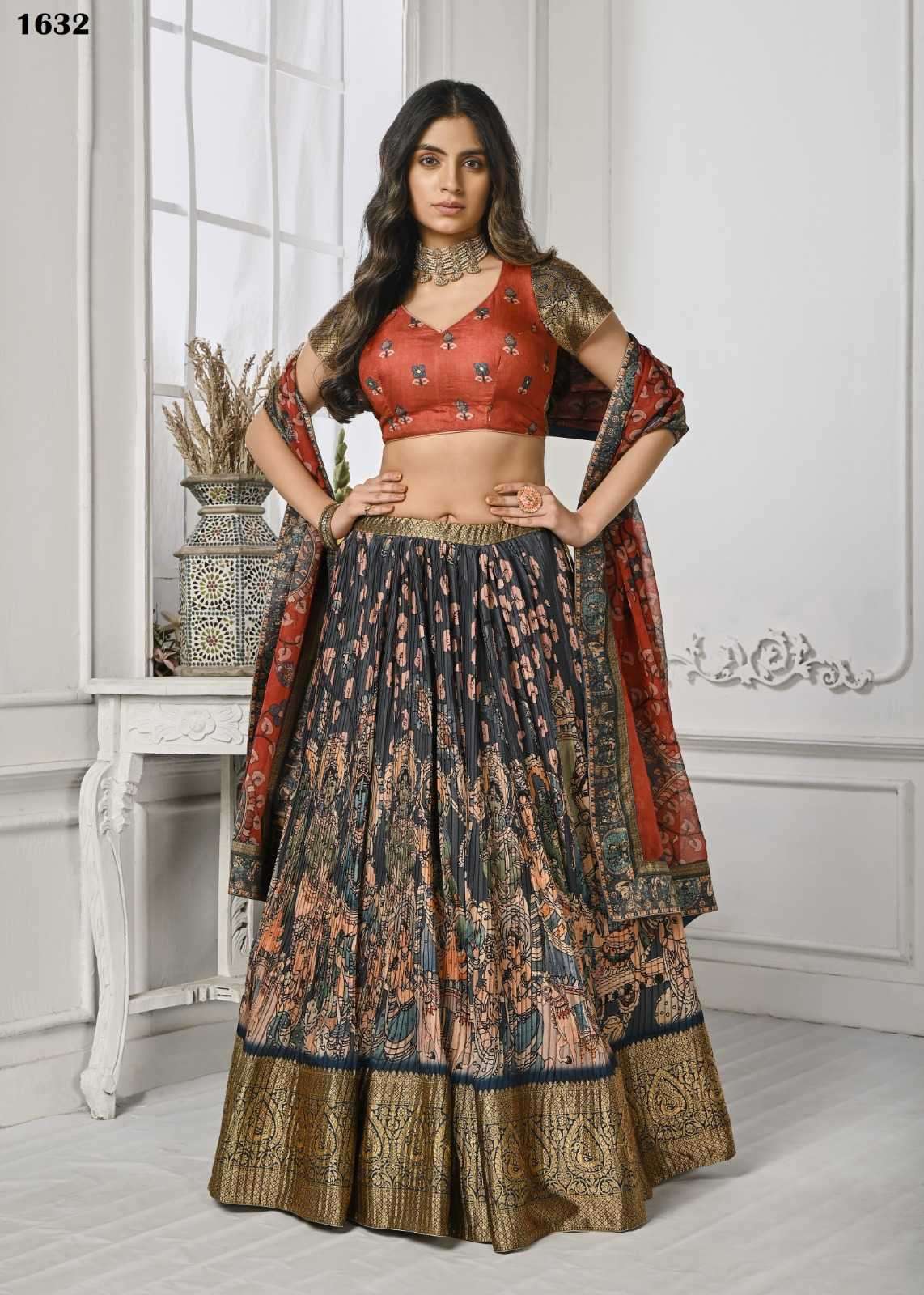 saptrangi kalamkari print lehenga collection vol 3 series 1631-1637 pure silk lehenga