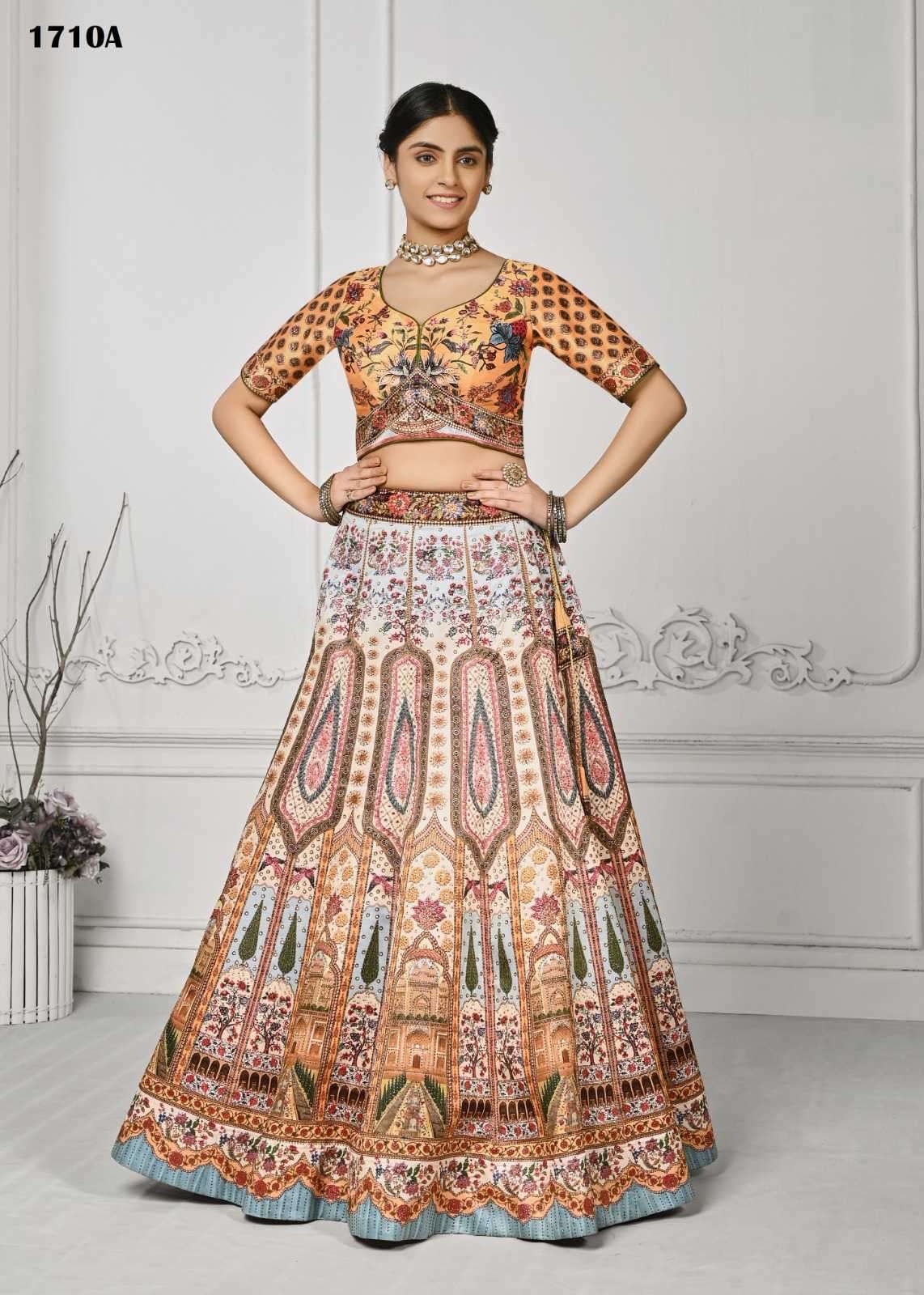 saptrangi swarovski soft net fabric lehenga