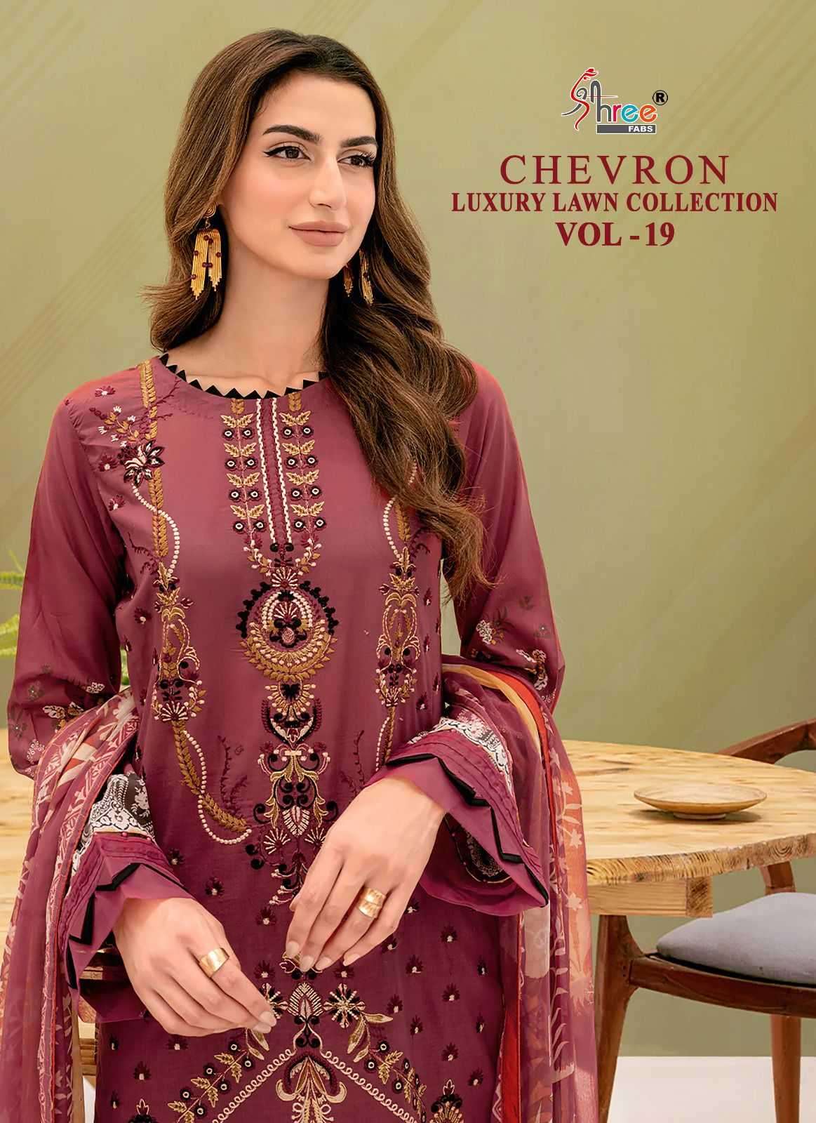 shree fab chevron luxury lawn collection vol 19 series 3271-3278 pure lawn suit 