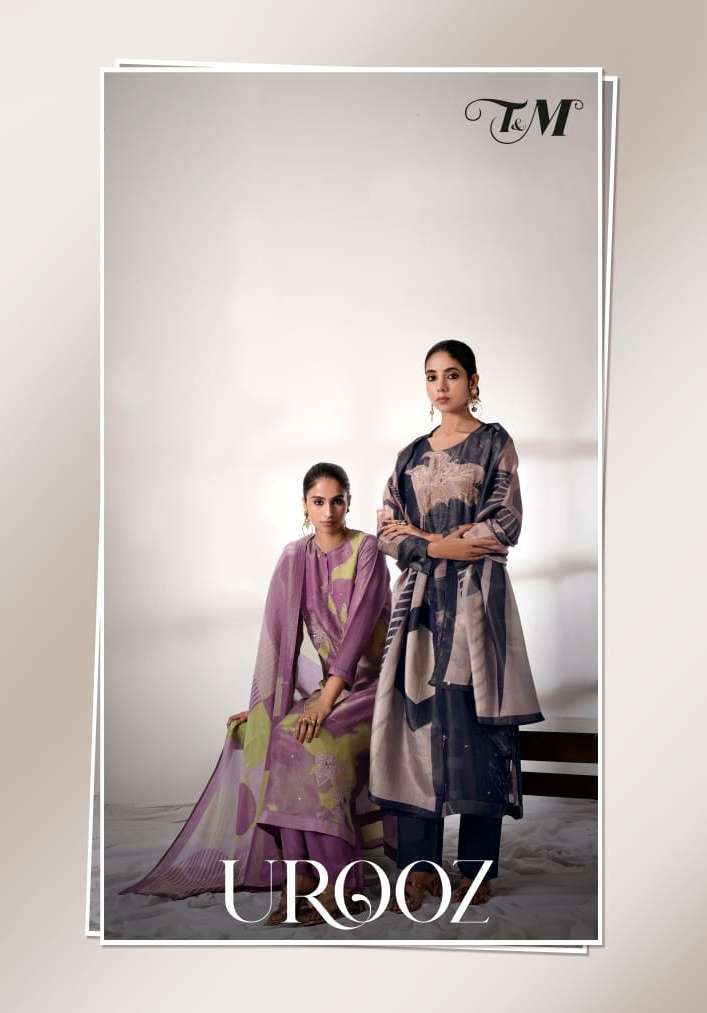 t&m designer urooz simar tissue digital print suit 