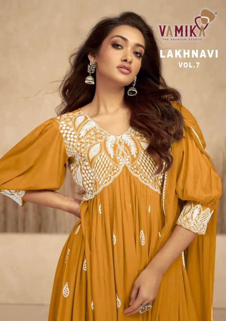 vamika lakhnavi vol 7 series 1037-1042 heavy rayon readymade suit 