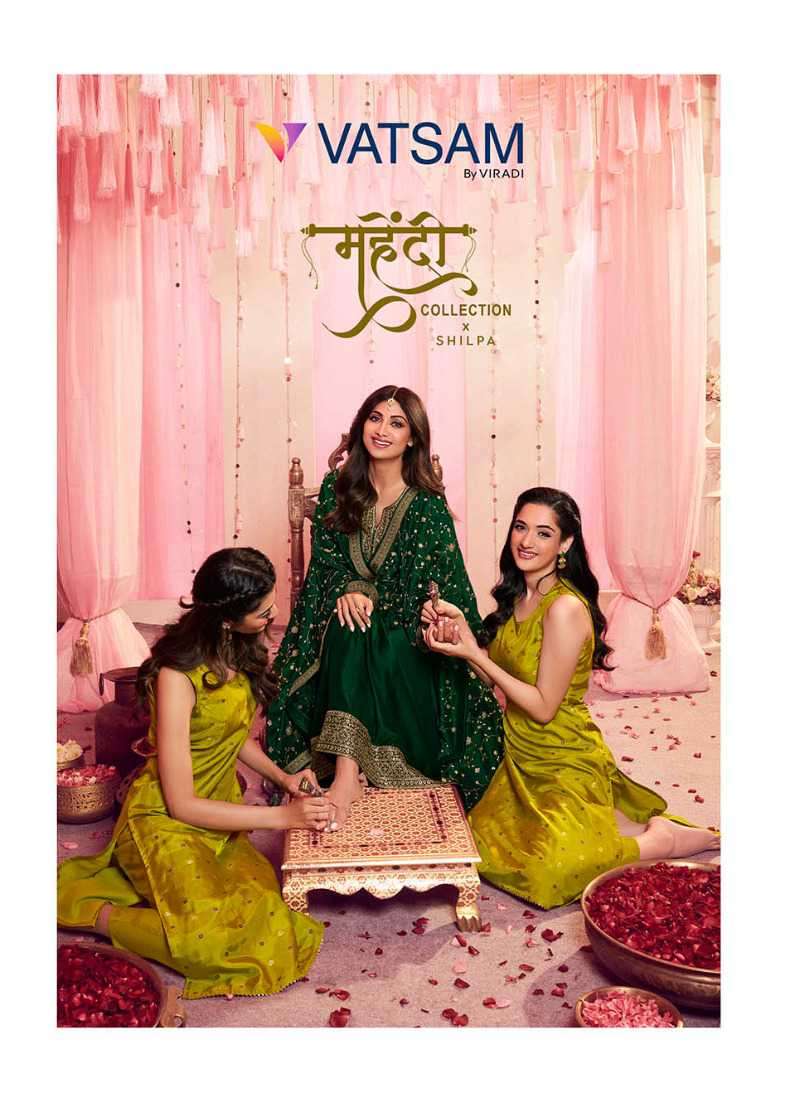 vatsam viradi mehndi series 1411-1414 georgette silk suit 