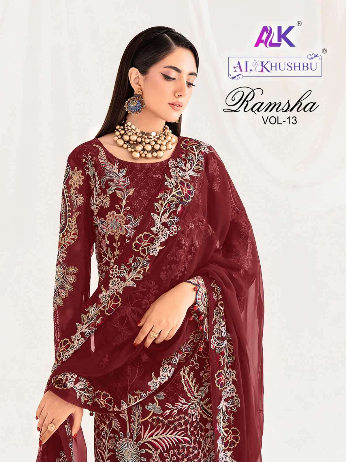 zaha ramsha vol 13 georgette embroidered suit 