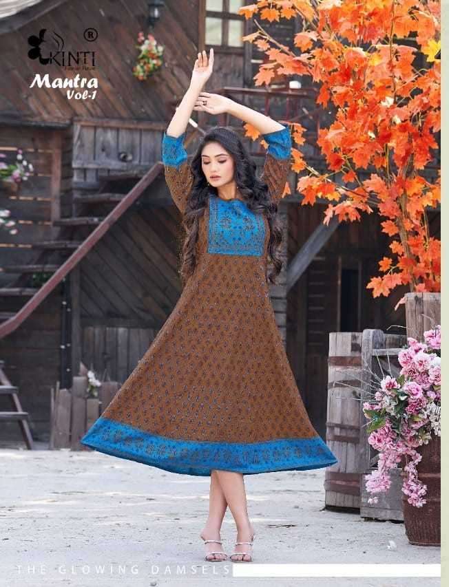 kinti mantra series 1001-1006 Heavy RAYON  Print kurti