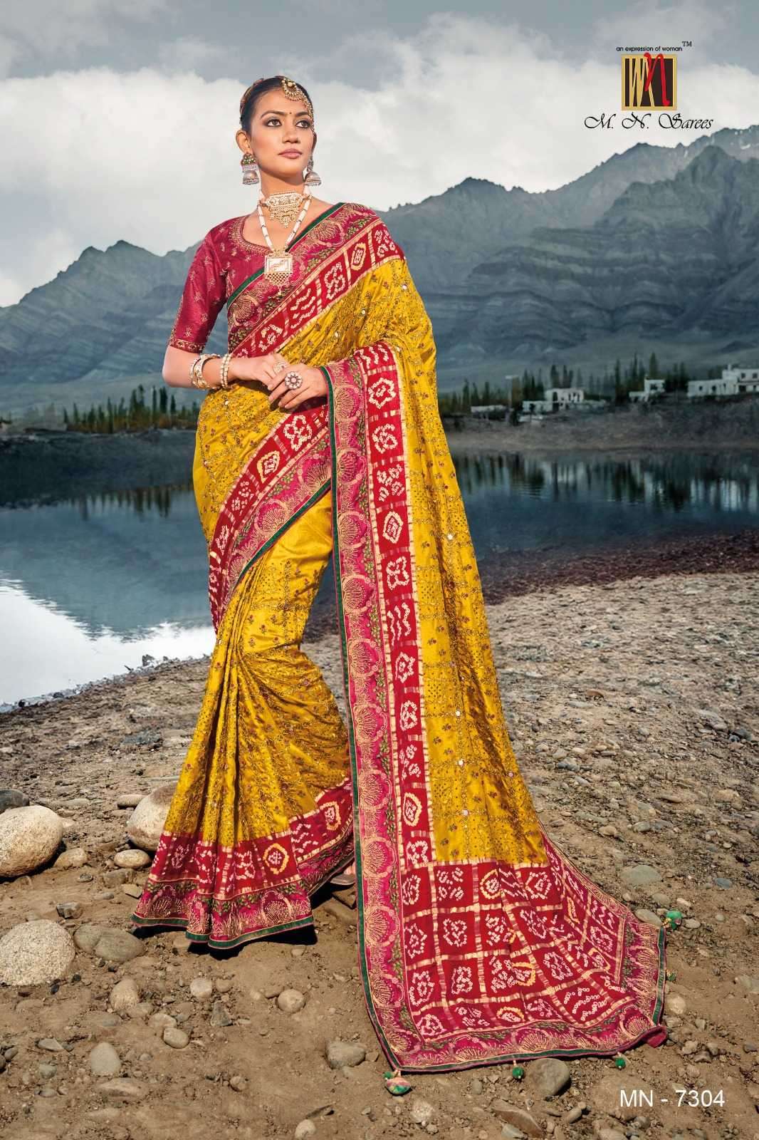 mn sarees kacchi bandhej 7300 series 7301-7304 pure gajji saree