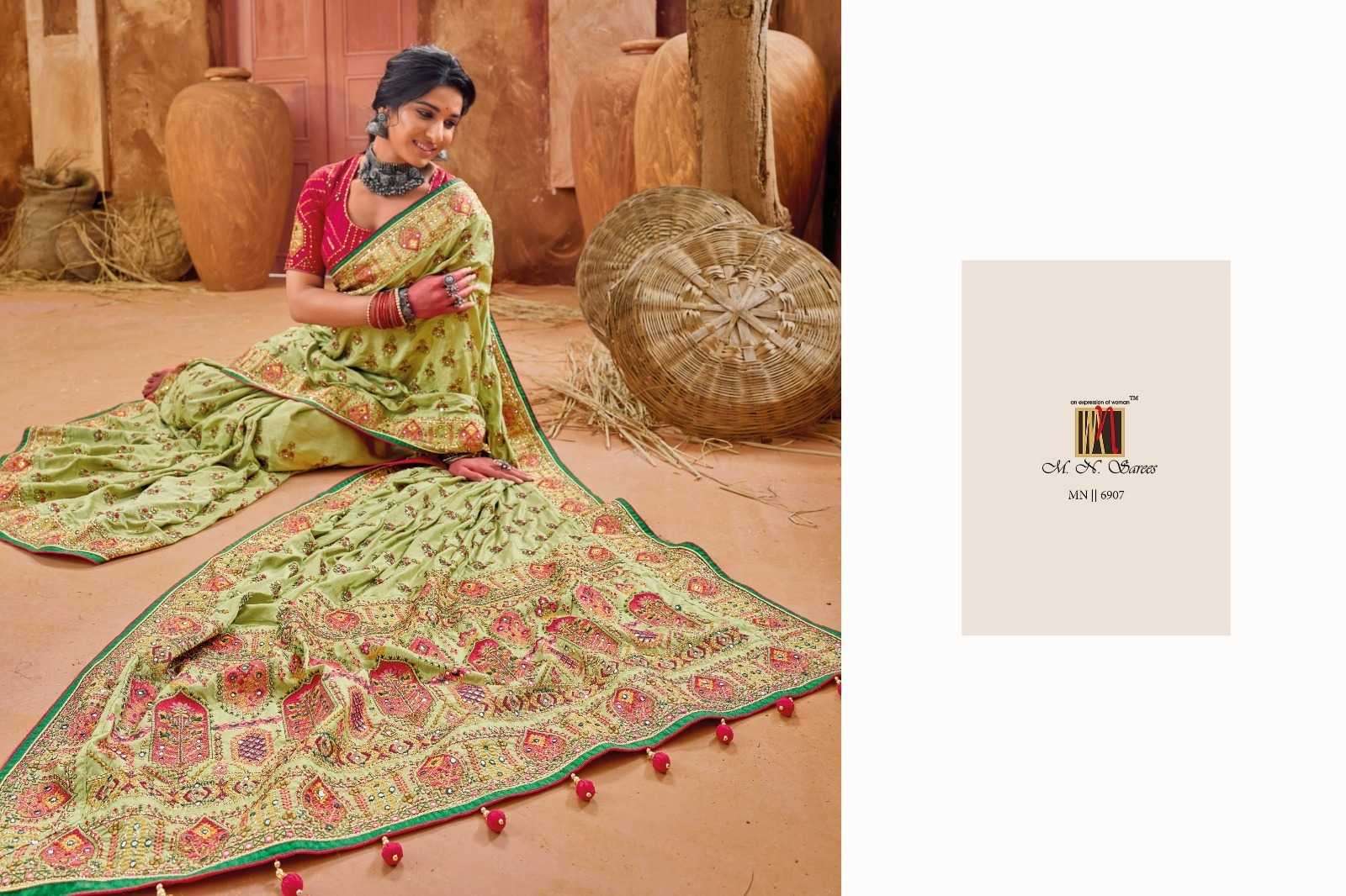 mn sarees kacchi work vol 4 series 6901-6909 silk saree