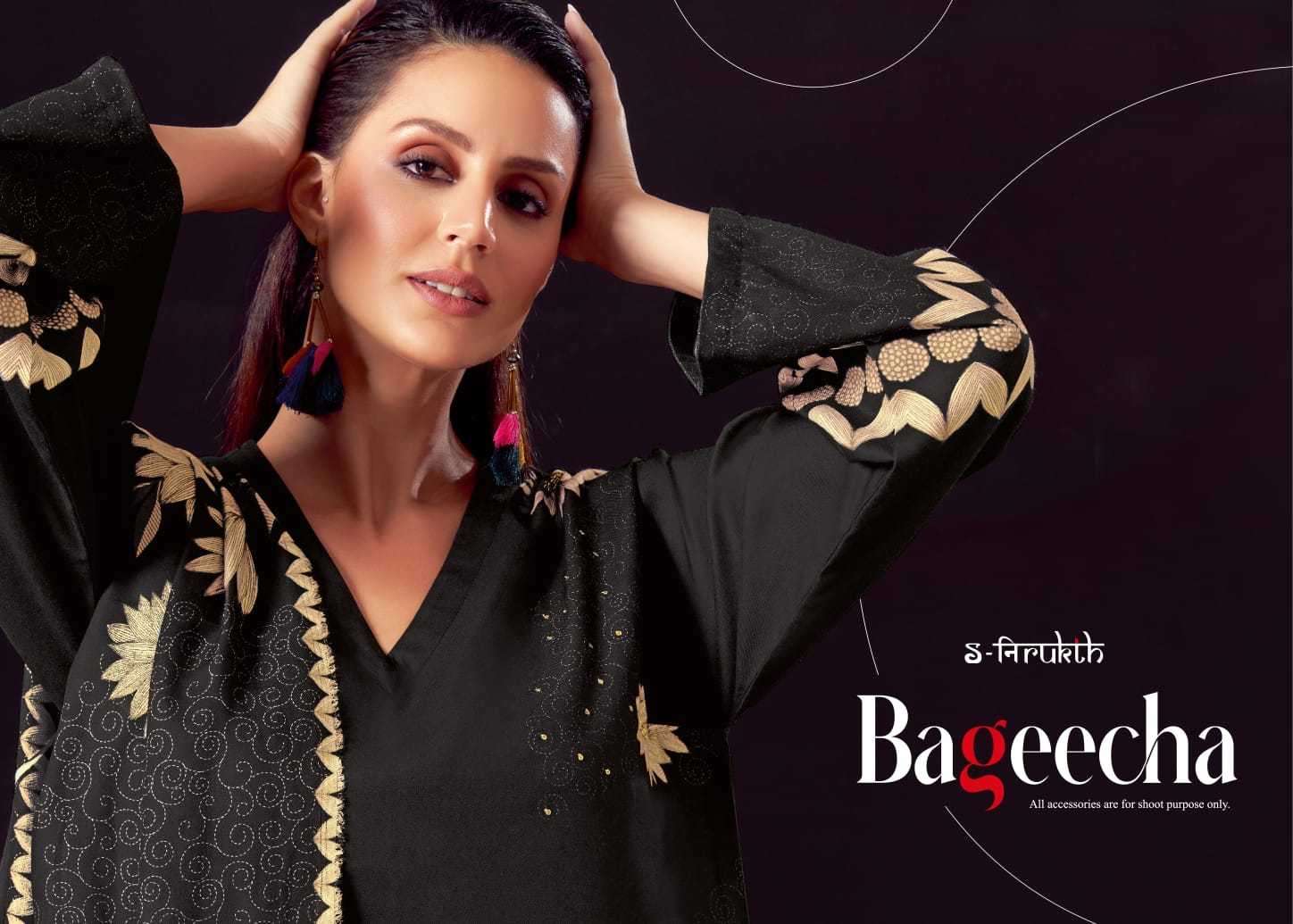 Nirukht bageecha pashmina print with handwork suit