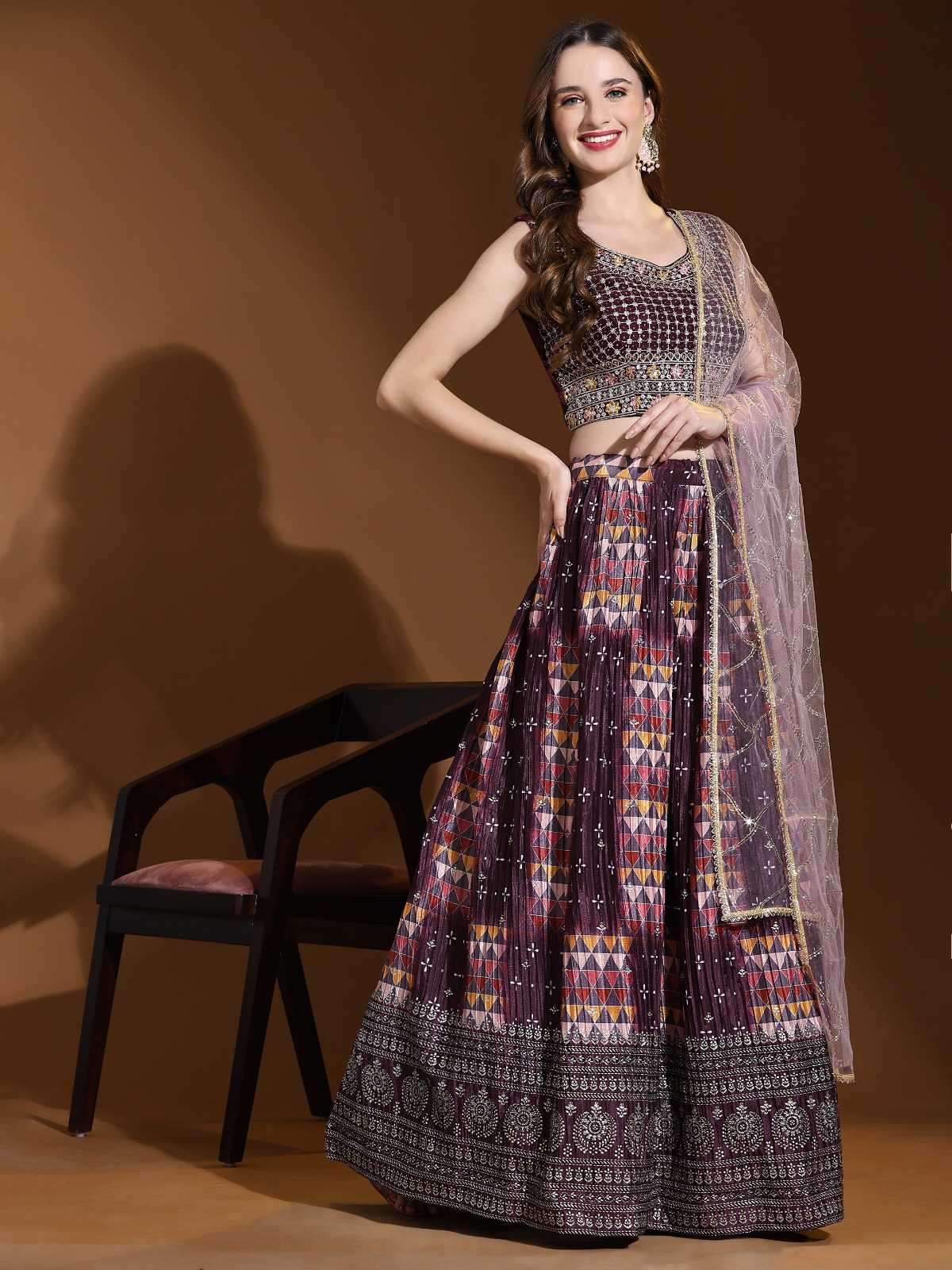 pr c 2053 imported foil print lehenga