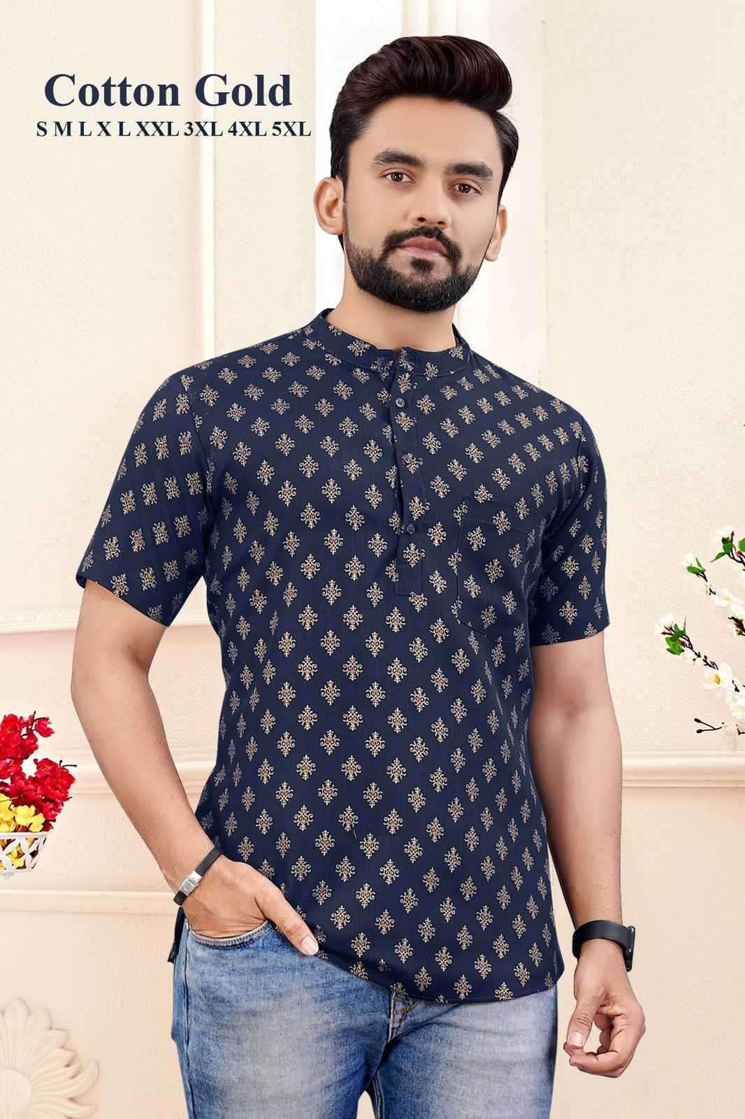 pr cotton gold readymade short kurta for men occasion wear