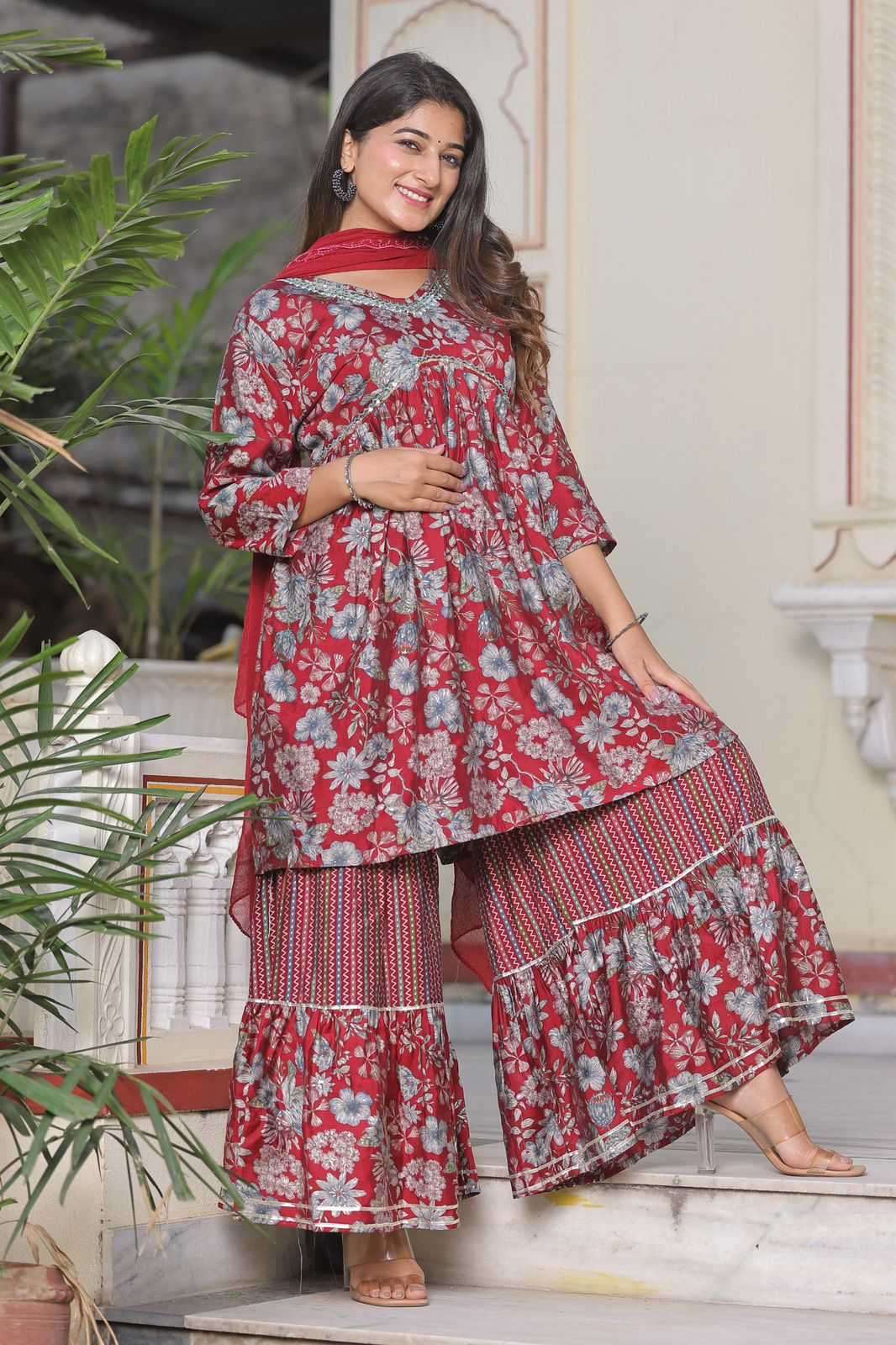 pr modal chanderi sharara 3pc Modal Chanderi Foil suit
