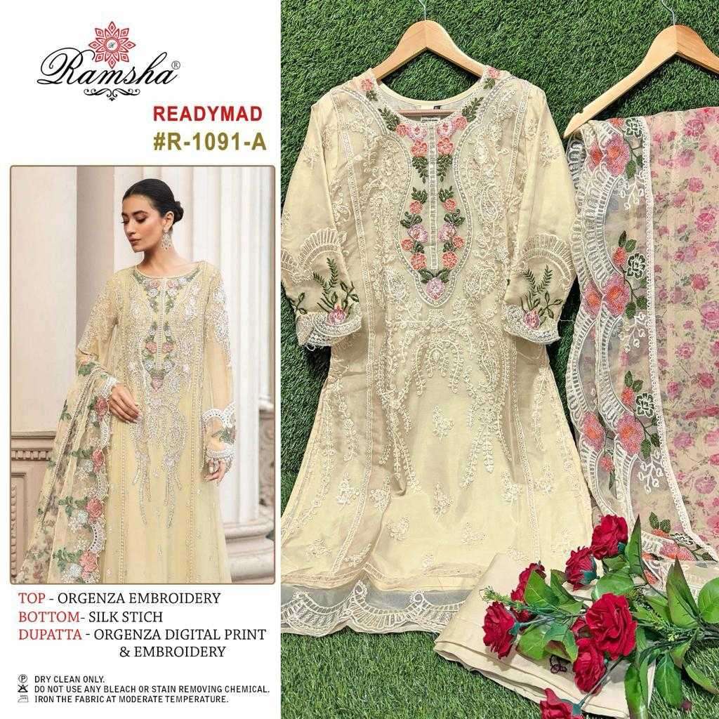 ramsha R-1091 nx organza embroidery suit 