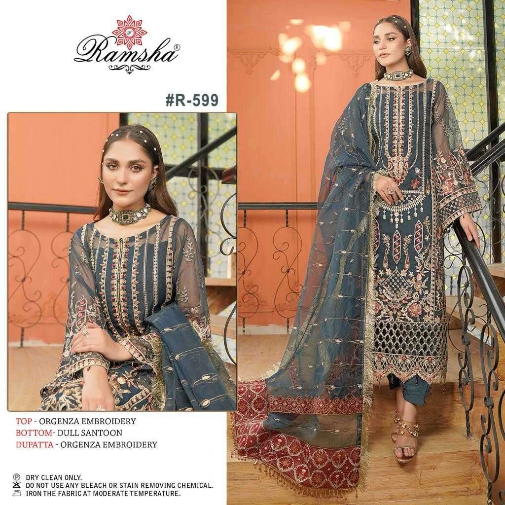 ramsha R-599 organza embroidery suit 