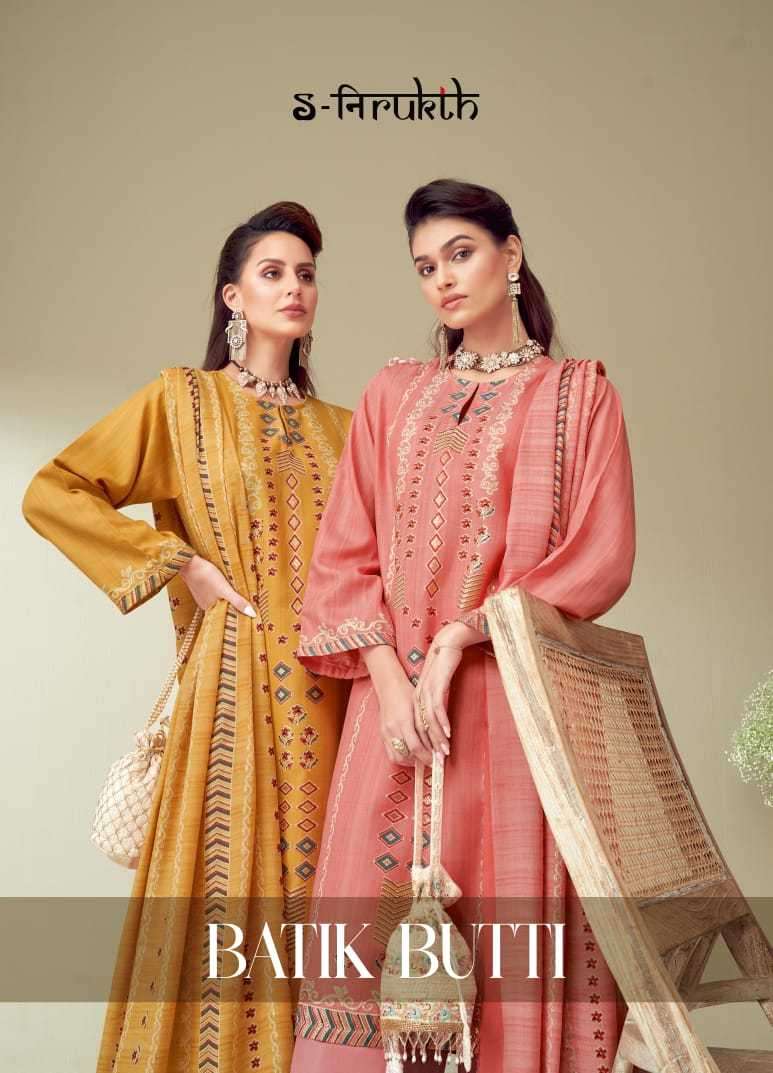 s nirukth batik butti pashmina twill foil printed suit 