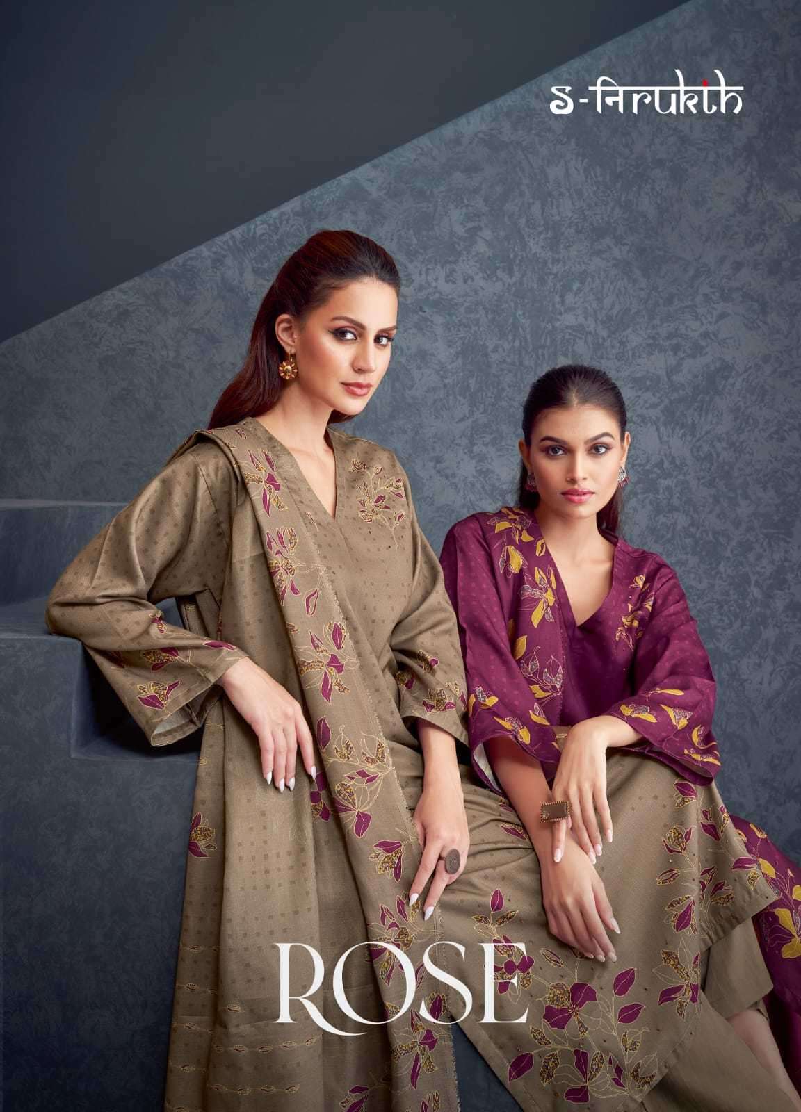 s nirukth rose pashmina print with handwork suit 