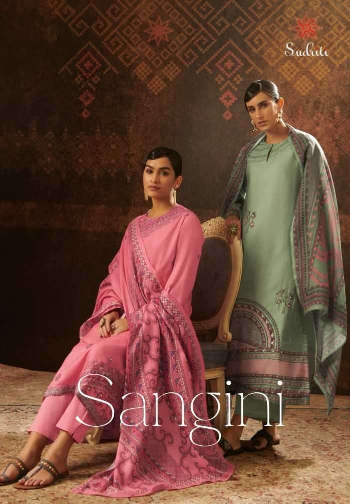sudriti sangini pashminha twill digital print suit 