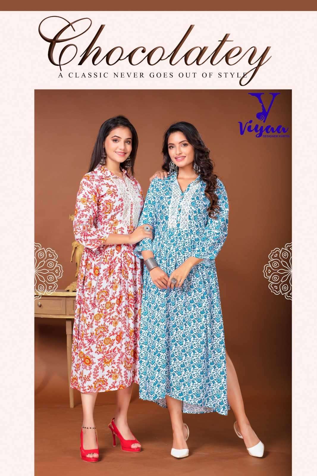 viyaa designer chocolatey vol 1 series 101-106  Pure RAYON PRINT kurti