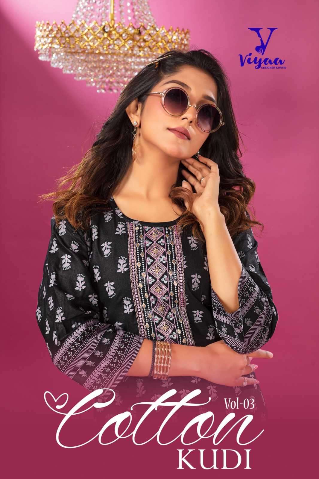 viyaa designer cotton kudi vol 3 series 1001-1008 pure semi lawn cotton kurti