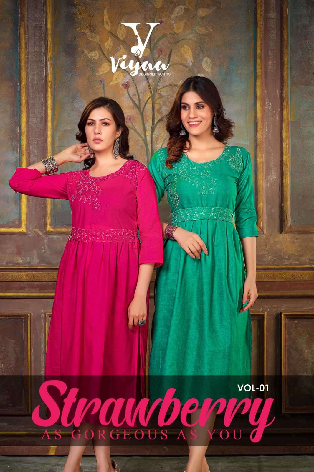 viyaa designer strawberry vol 1 series 1001-1008 pure cotton kurti