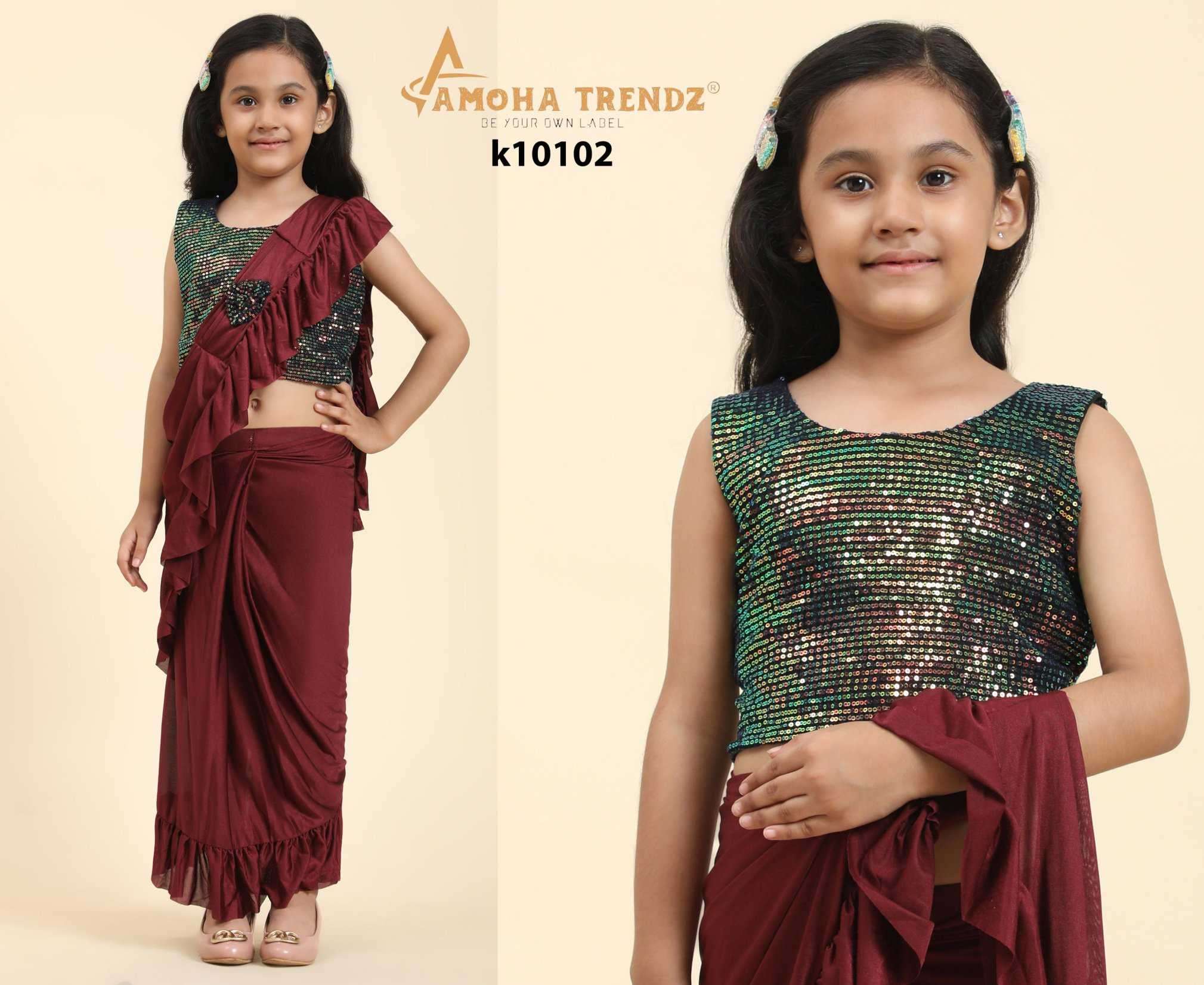 amoha trendz k10102 fancy kids wear saree