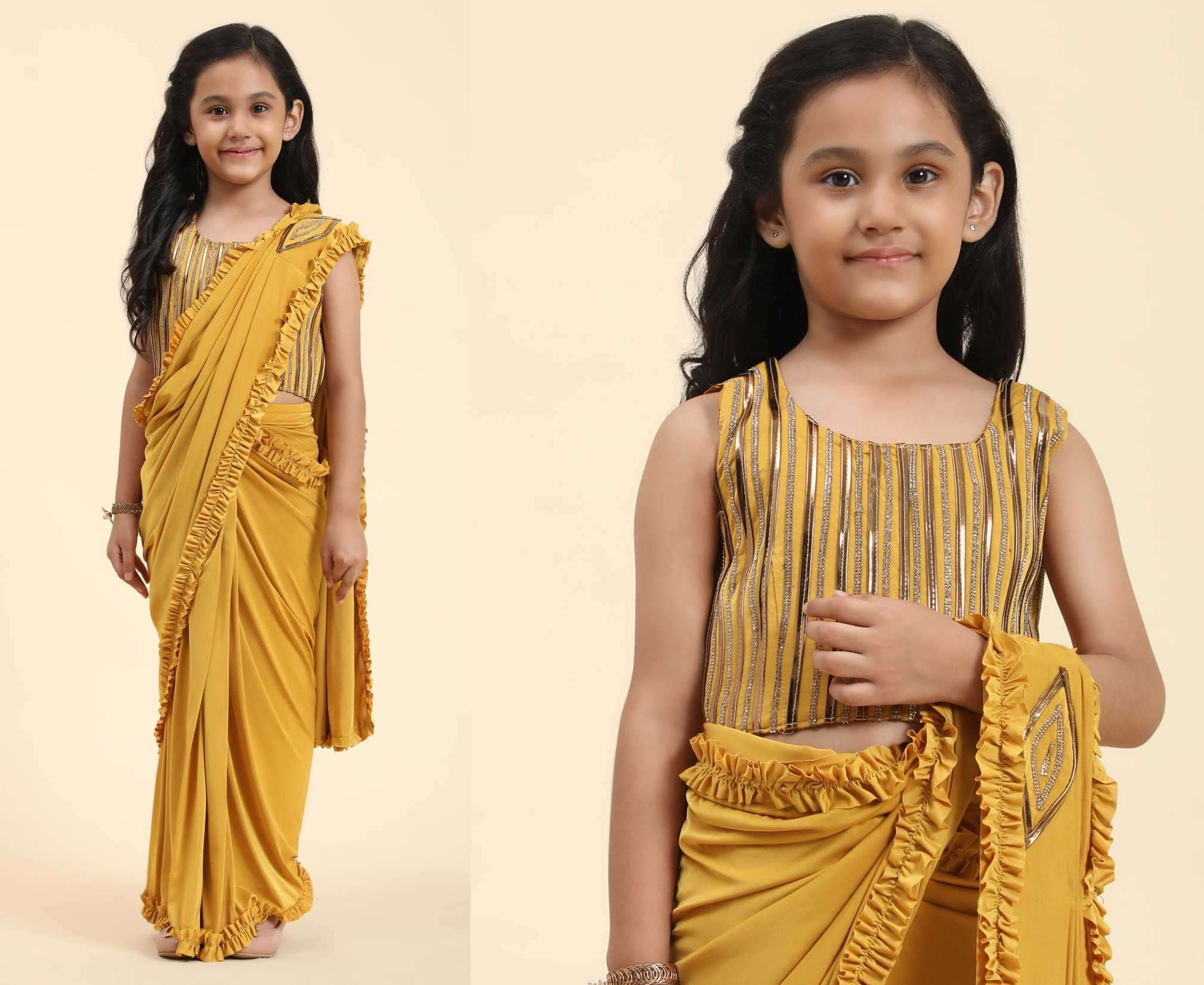 amoha trendz k101702 fancy kids wear readymade sarees