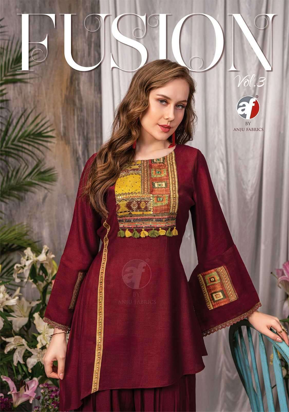 anju fab fusion vol 3 series 3411-3414 viscose kurti with pant 