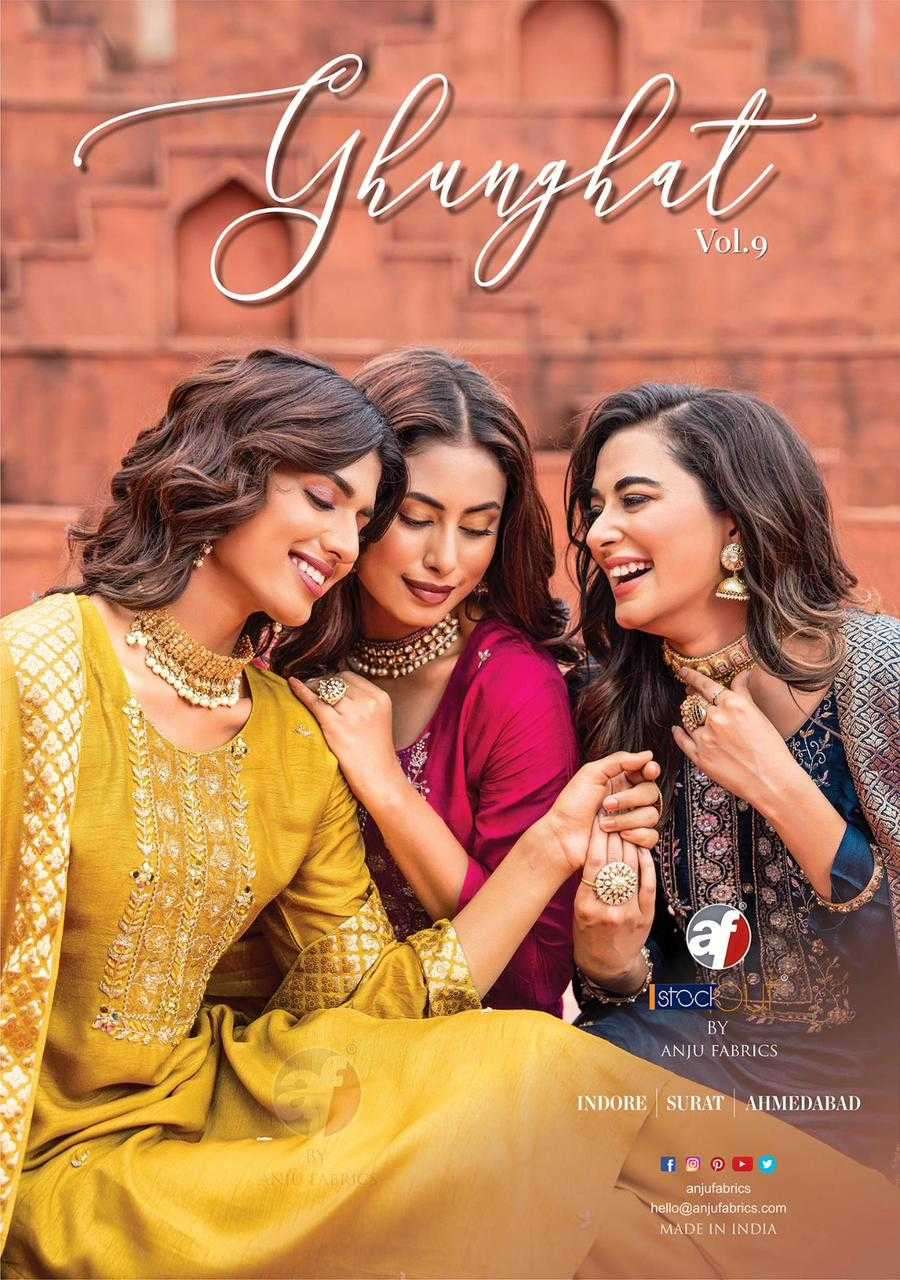 anju fab ghunghat vol 9 series 3361-3366 pure dola silk suit 