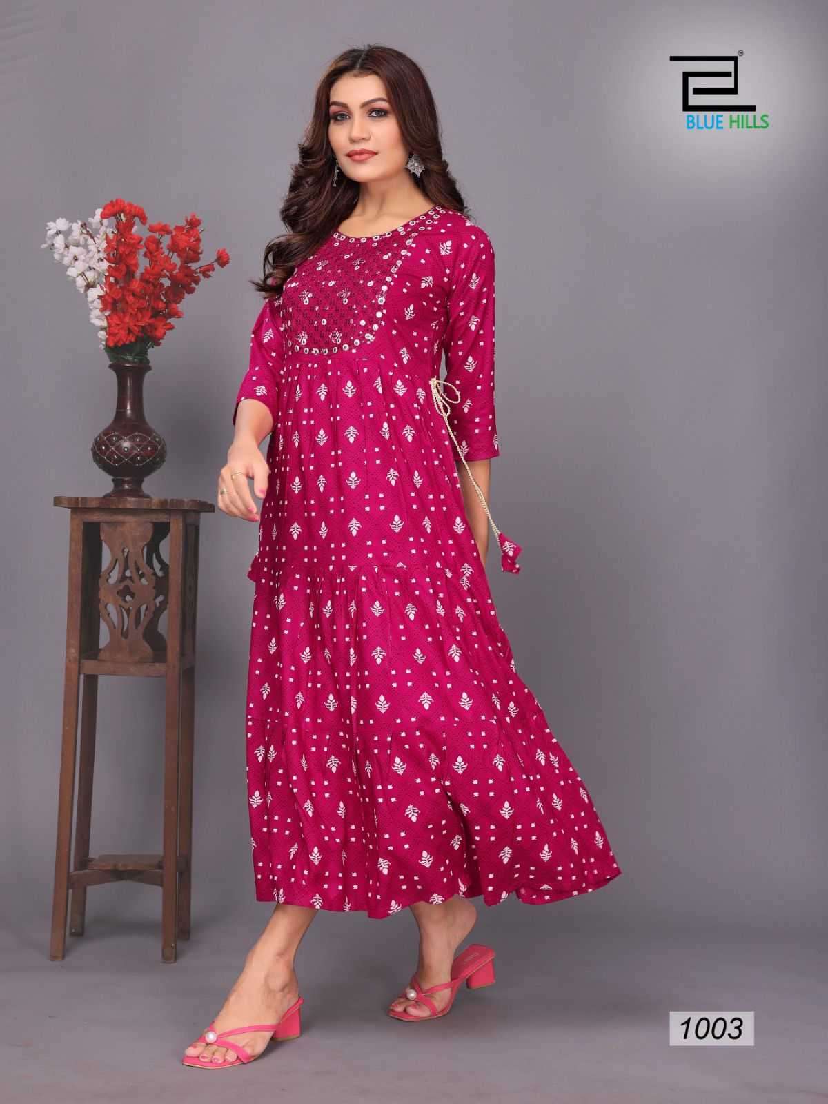 blue hills sarfanaz vol 10 series 1001-1007 rayon print kurti