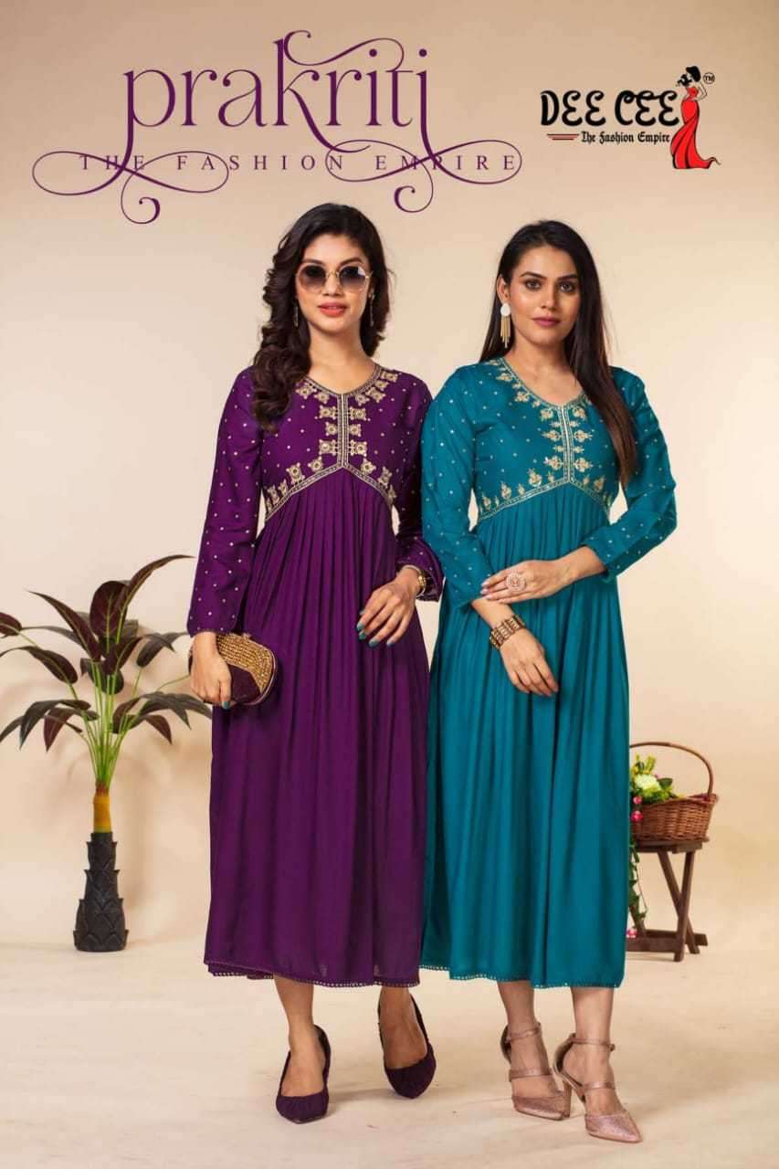 dee cee prakriti series 101-106 heavy plain rayon kurti 