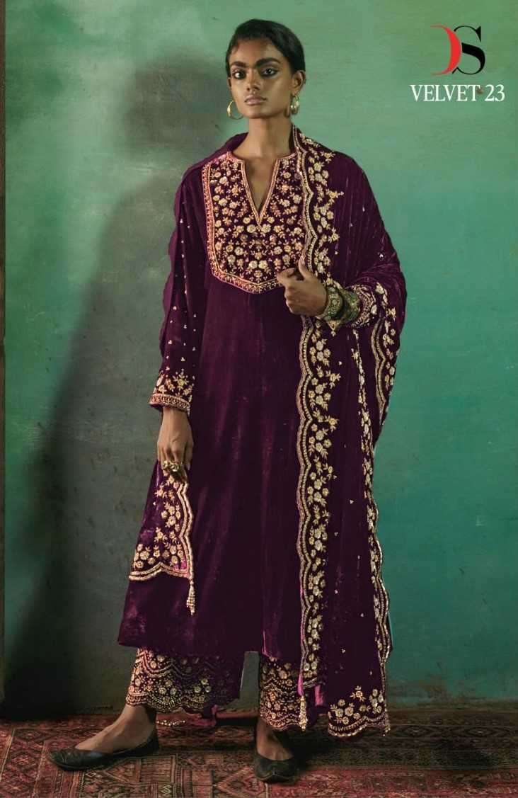 deepsy suits 322123 abc Velvet with heavy embroidery suit