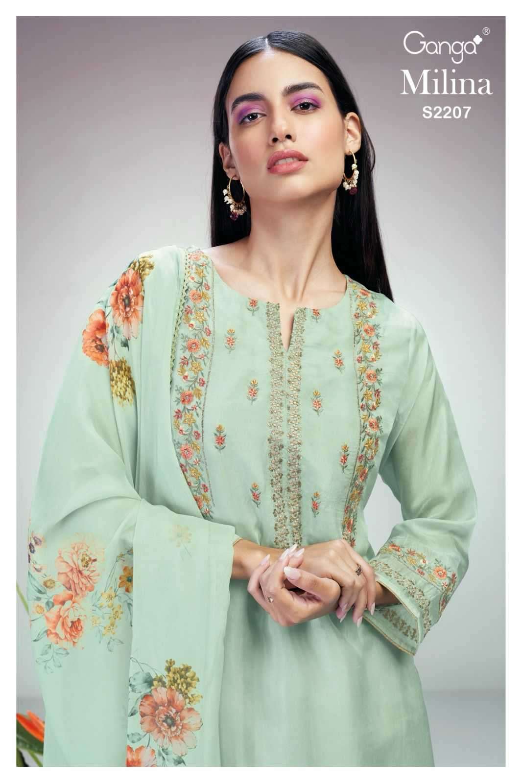 ganga milina 2207 premium silk fancy handwork suit